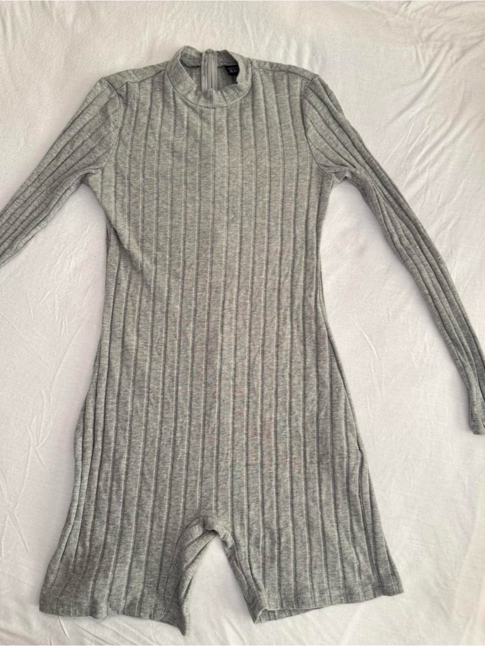 SHEIN Gray Ribbed Long Sleeve Knit Romper